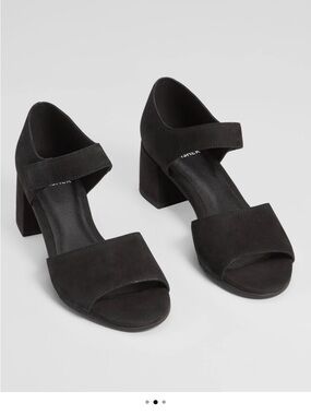 Eileen Fisher Black Suede Mary Jane Block Heel Sandals
